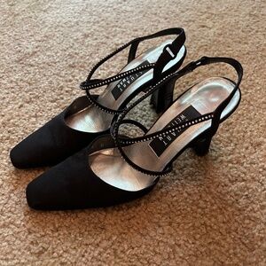 Stuart Weitzman Black Point Toe Sling Back Pumps With Rhinestone Straps Size 6
